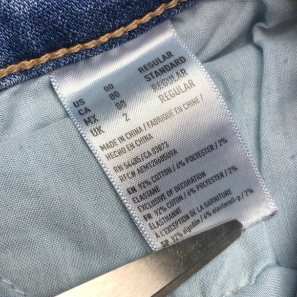 FACTORY DISTRESS AMERICAN EAGLE HI-RISE DENIM JEGGINGS 00/24x28 🦅 - Picture 6 of 11